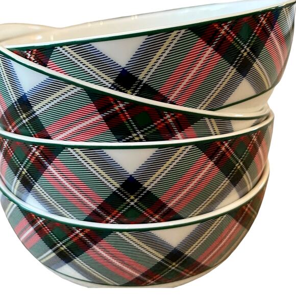 Mikasa TARTAN WHITE Christmas Plaid Fruit Dessert Bowls 4.5in Set of 4 New - Picture 9 of 9